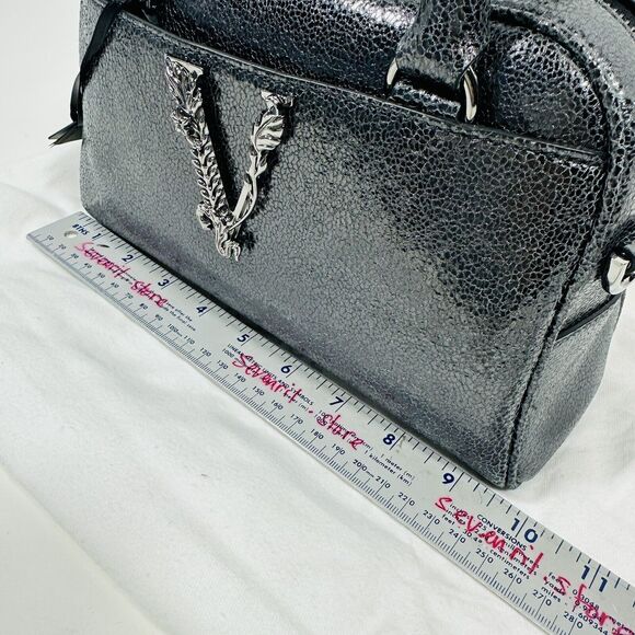 NWT Versace Virtus Black Metallic Textured Leather Top Handle Crossbody Bag - Picture 11 of 13